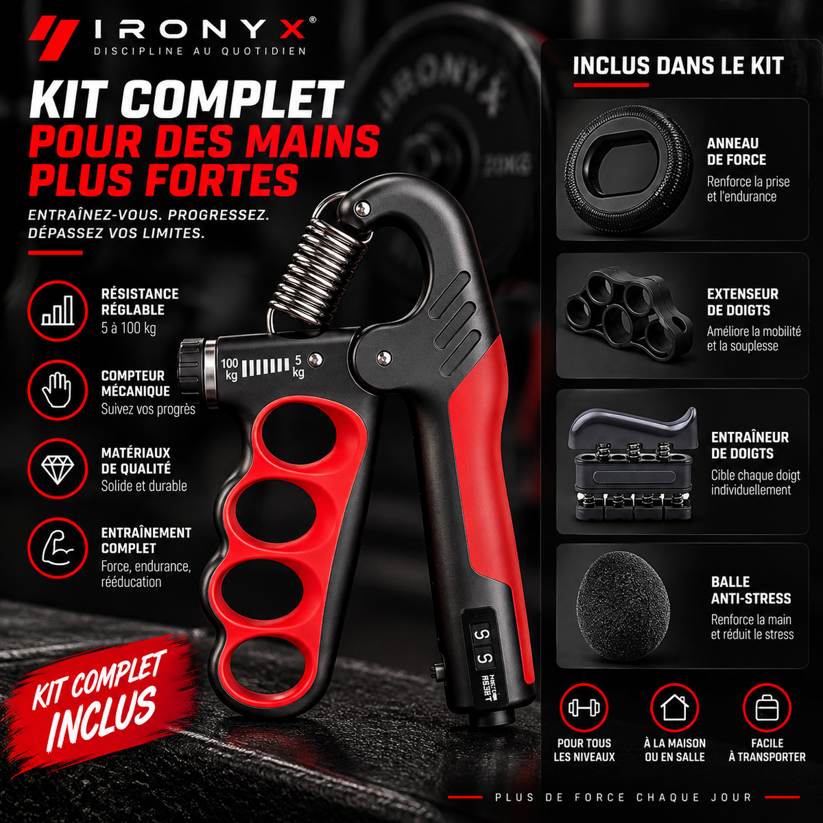 Extenseurs de Poignet Réglables 5-150kg — Musculation